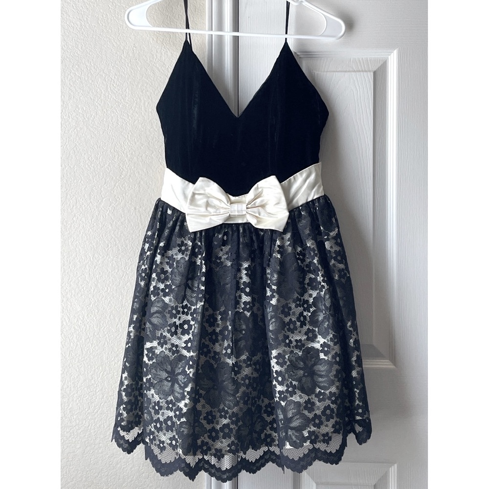 Scott McClintock Vintage Velvet / Lace Ribbed Dress - Black / Cream